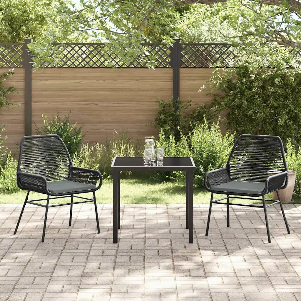 Set da Pranzo per Giardino con cuscino 3 pcs Nero polyrattan 3380869