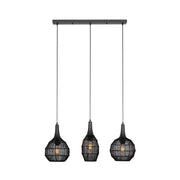 Lampada sospesa industriale nera barra 3 gabbie E27