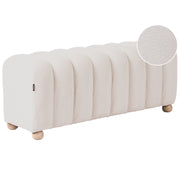 Pouf a coste con rivestimento in bouclé gambe in legno bianco sporco design moderno, accessori per il soggiorno