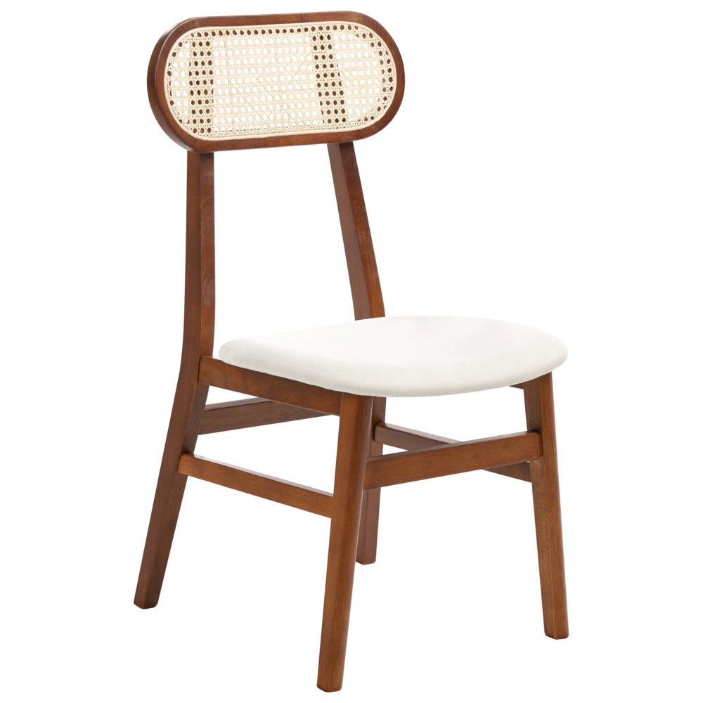 Set di 2 sedie da pranzo imbottite in poliestere marrone e beige chiaro Schienale in rattan a treccia viennese