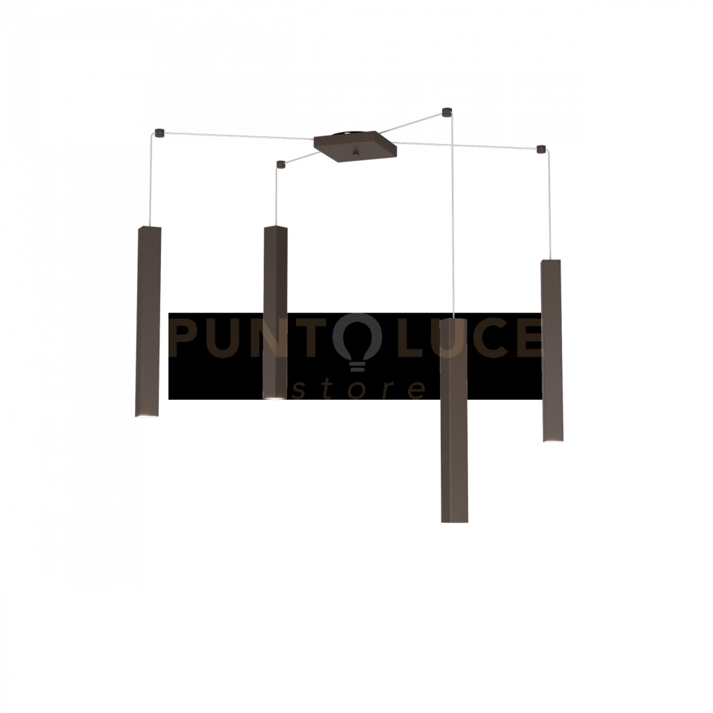 SQUARE TUBE SOSPENSIONE 4 LUCI MARRONE CAVO CM.250 CON BASE 1173-S4-MA