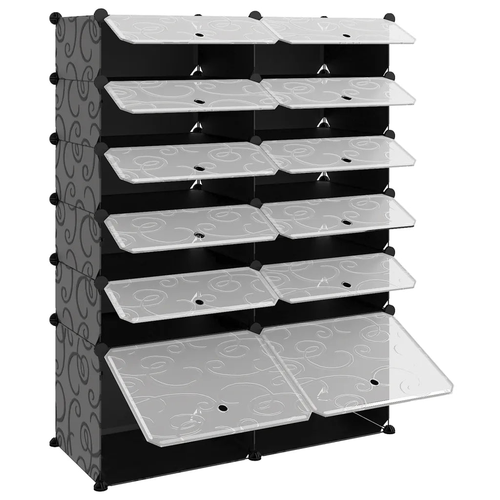 Scarpiera-Scaffale per scarpe Nera 94x37x125 cm in PP