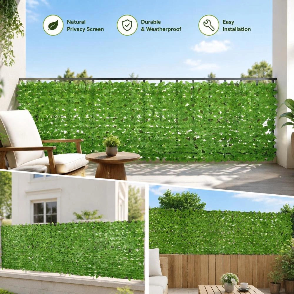 Balcony Privacy Screen With Green Leaves 500x100 Cm