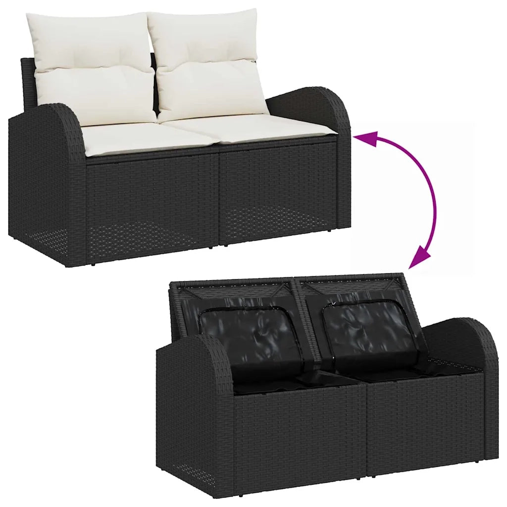 Set Divano da Giardino 7 pcs Nero e Crema polyrattan 3354606