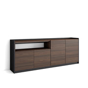 Credenza, Mobile, Cucina, 207x80x37 cm, 4 Porte, grande stoccaggio, Rovere scuro e Nero