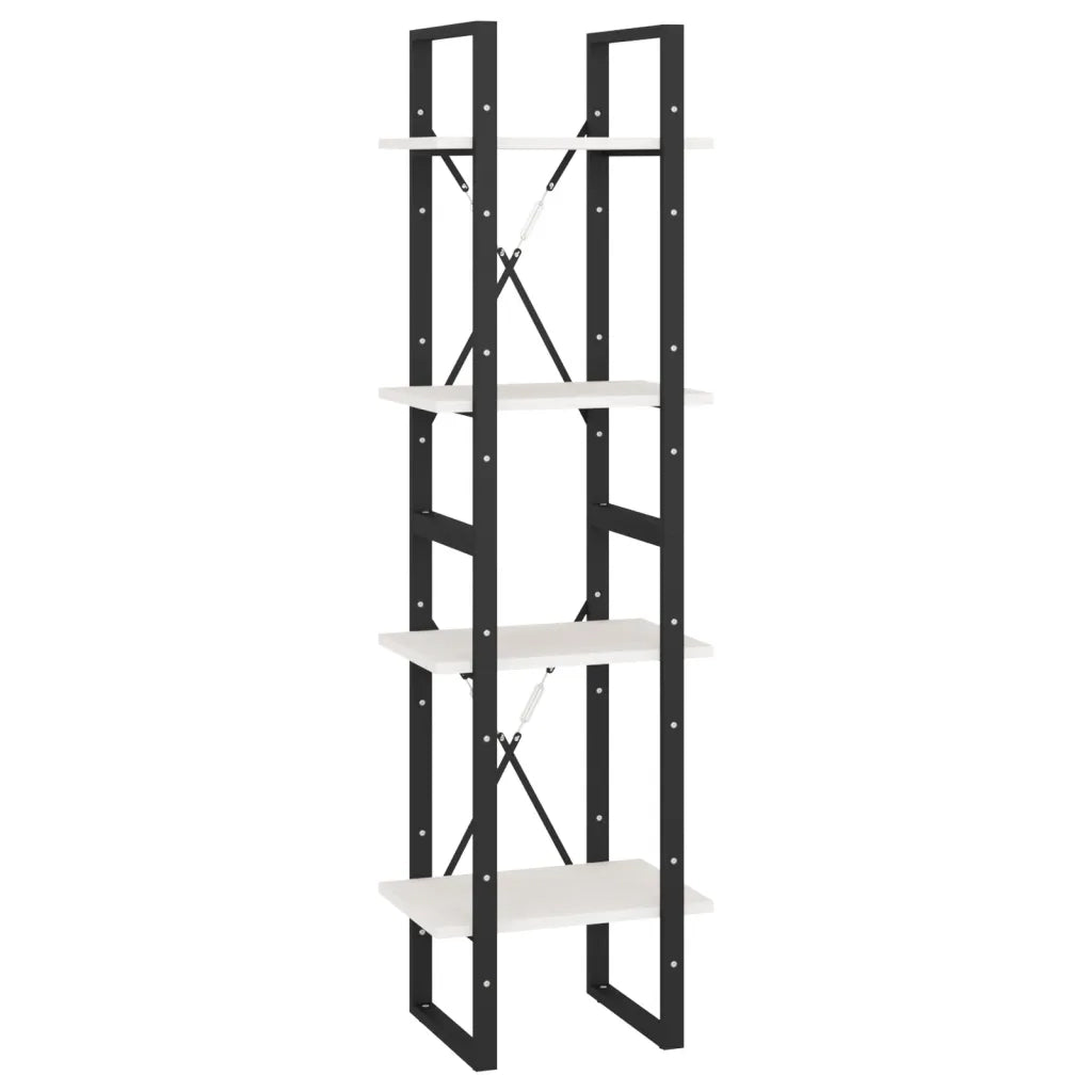 Libreria a 4 Ripiani-Scaffale per Libri-Mobile di Stoccaggio Bianca 40x30x140 cm in Massello di Pino