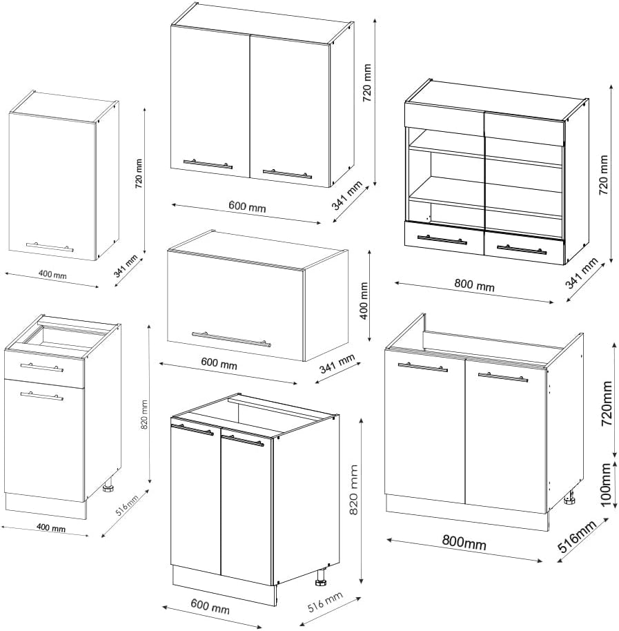 Cucina componibile Fame-Line, Quercia dorata/antracite, 240 cm senza piano di lavoro, adatto per l'espansione individuale con moduli aggiuntivi