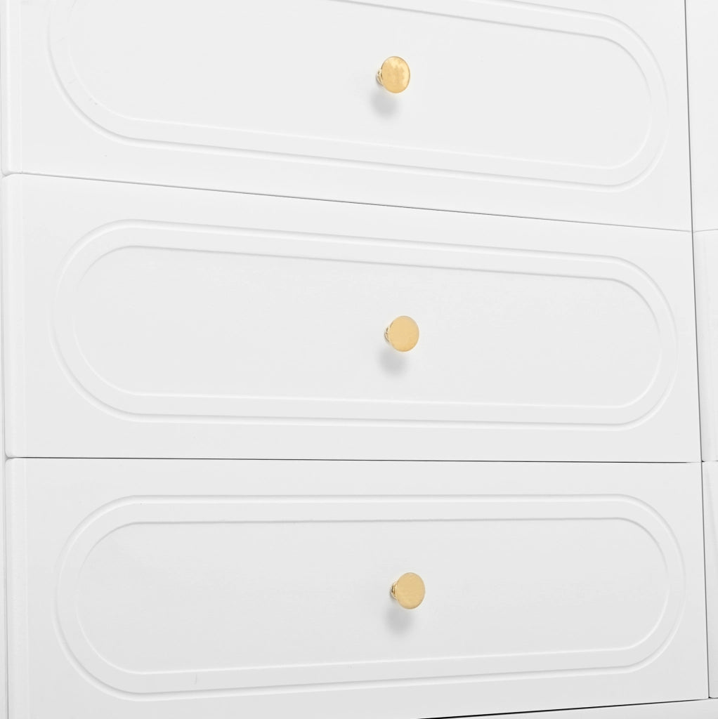 Credenza ULEVR 120x40x75 cm con 6 cassetti e piedini in metallo, bianca