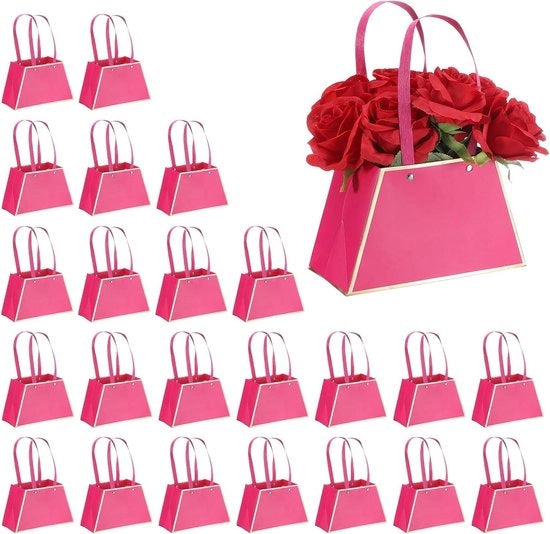 Pacchetti di fiori in carta 24 pezzi - Sacchetti di fiori per bouquet - Borse per regali - Borse con catenina metallica - Accessori fioristi per matrimoni e compleanni - Rosa chiaro - Accessori fioristi