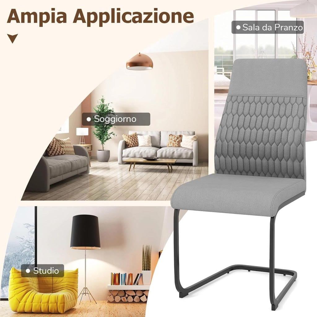 Set di Sedie da Pranzo da 4, Sedia Ergonomica da Cucina Senza Braccioli con Schienale Alto Inclinabile, Base in Metallo a Forma di U e Cuscinetti Antiscivolo, Portata 150 kg, per Interno
