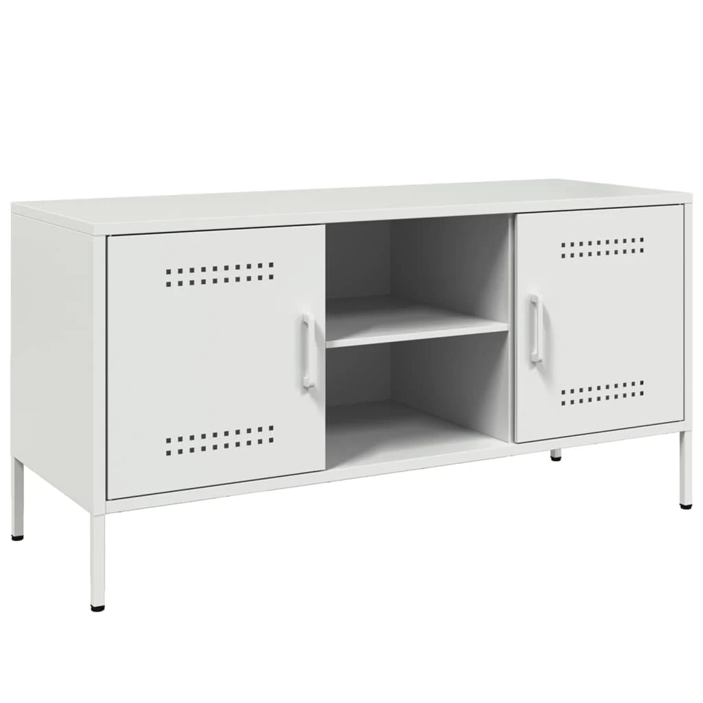 Mobile TV multimediale mensola TV credenza TV per sala da pranzo soggiorno camera da letto 100,5 x 39 x 50,5 cm acciaio bianco 02_0025543
