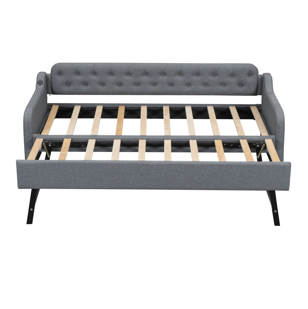 Divano Letto Estraibile con Letto Supplementare 90x200 cm, USB, Grigio