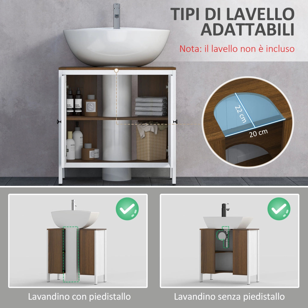Mobile Sotto Lavabo Bagno con Ripiano Interno Regolabile ¨C Zephmum ¨C Legno, 60x30x60 cm, Bianco e Noce