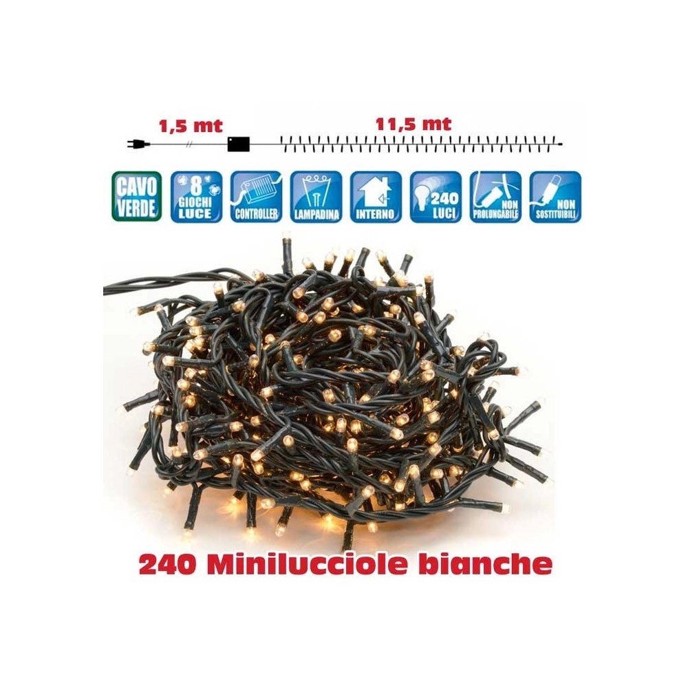 Trade Shop - Catena Luci Minilucciole 240 Luci 3 Vie Bianco Caldo Con Controller 8 Funzioni -