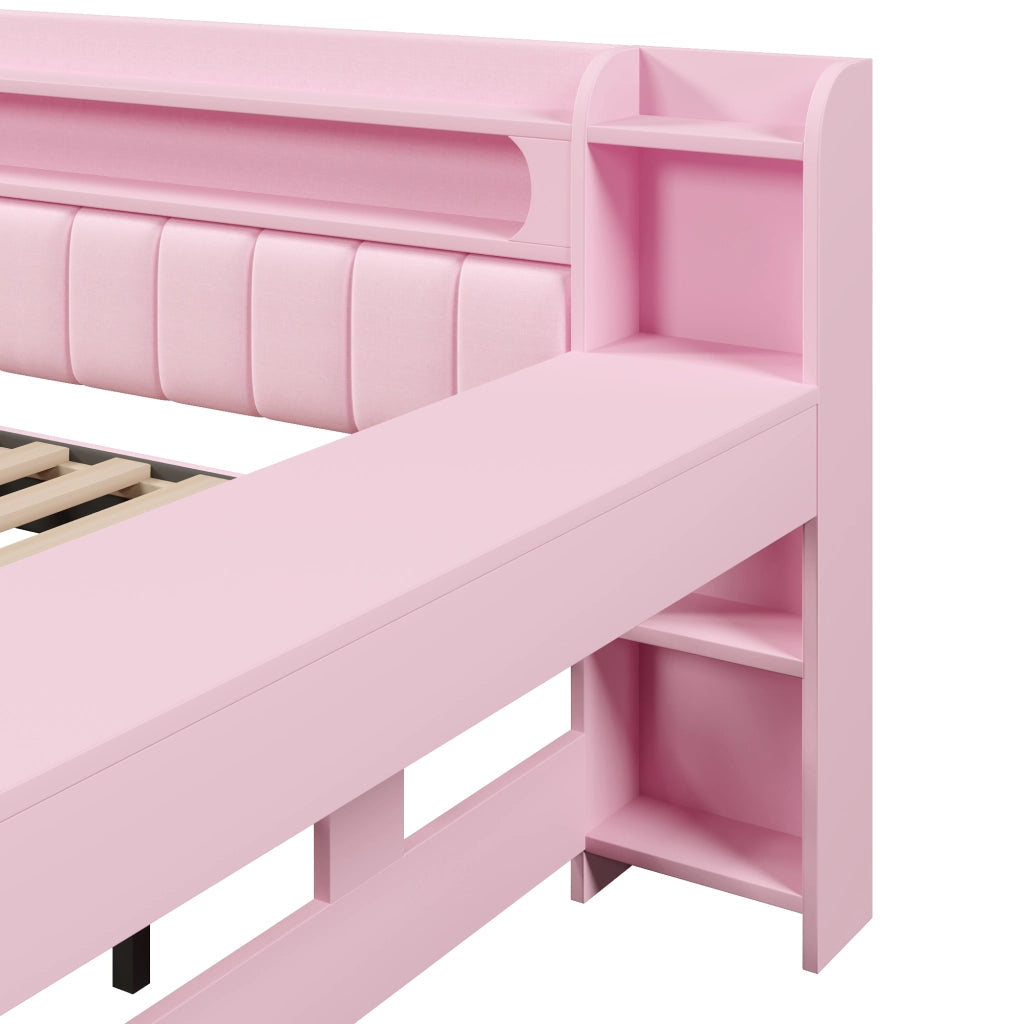 OKWISH Letto Divano Letto 3 Posti con USB, LED Regolabile, Scrivania e Letto Estraibile 140×200 cm e 90×190 cm, senza Materasso