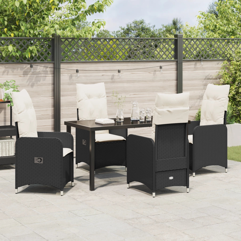 Set da Pranzo da Giardino 5 Pezzi con Cuscini Neri in Polyrattan
