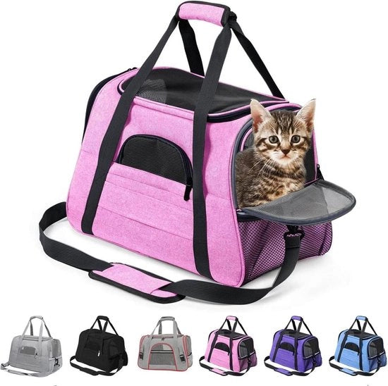 Casella di trasporto soffice e pieghevole per piccoli cani e gatti - Rosa con lettino per gatti regolabile - Piumino rimovibile