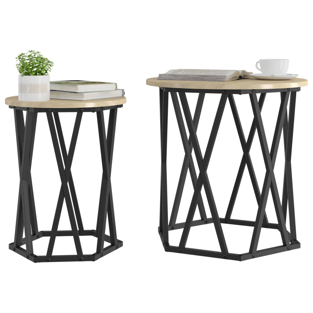 Set di 2 tavolini  in legno ingegnerizzato rovere Sonoma