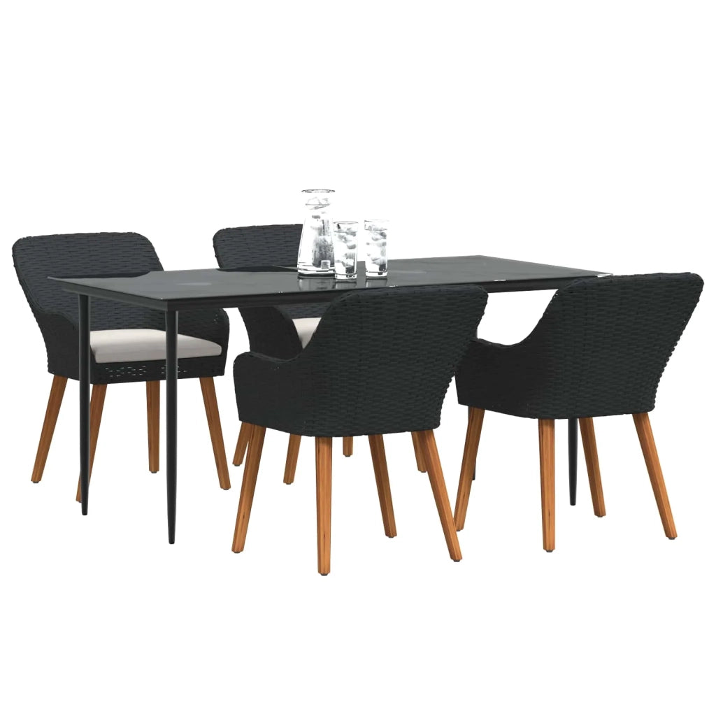 Set da Pranzo per Giardino con cuscino 5 pcs Nero polyrattan 3261666