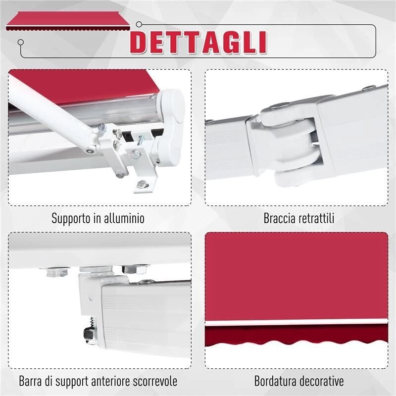 TENDA DA SOLE PER ESTERNO AVVOLGIBILE 300 X 250 CM COLORE ROSSO