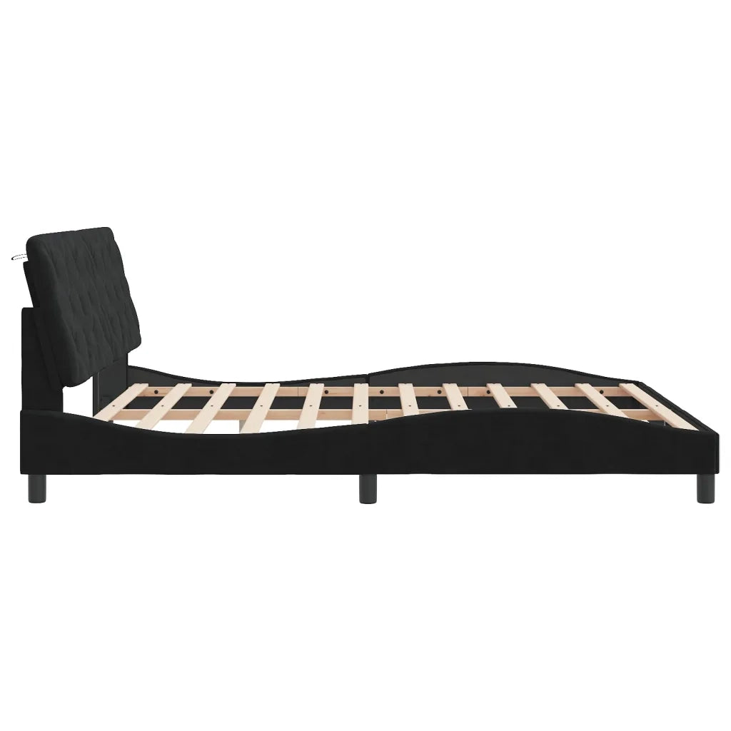 Letto matrimoniale | Letto per adulti | Giroletto con LED senza Materasso Nero 180x200 cm in Velluto