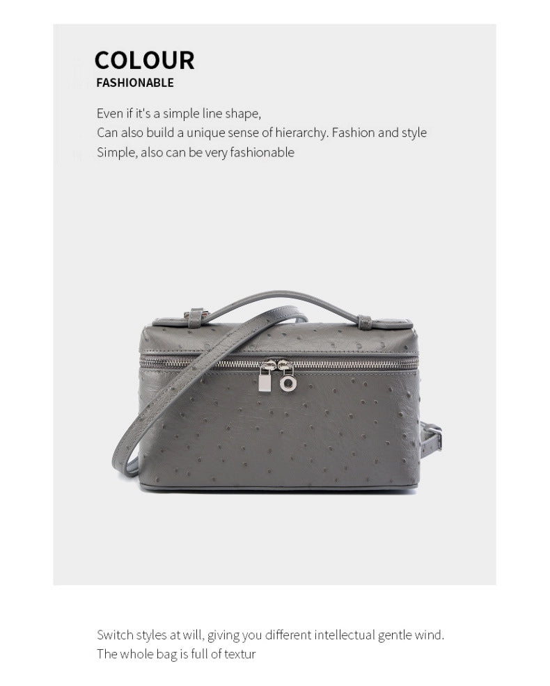 Borsa per il trucco da donna in vera pelle, utilizzabile a tracolla o a spalla, colore grigio.