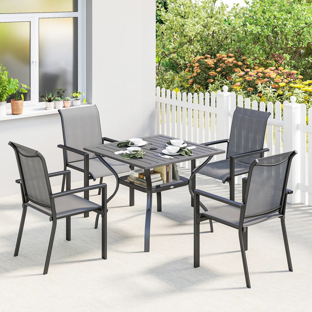 Set da Giardino 5 Pezzi in Acciaio con Tavolo e Sedie Impilabili ¨C Zephmum ¨C Grigio
