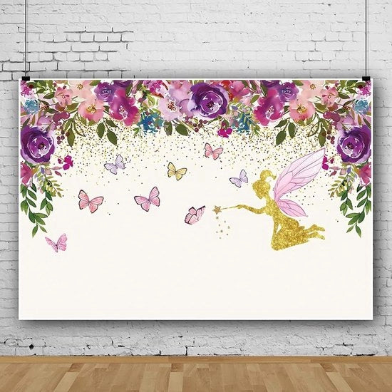Decorazione per foto con sfondo di fiori di farfalla - fiori rosa viola - decorazione per festa di compleanno di bambina - tenda per il bimbo - banner per la tavola dei dolci - accessori per la foto.