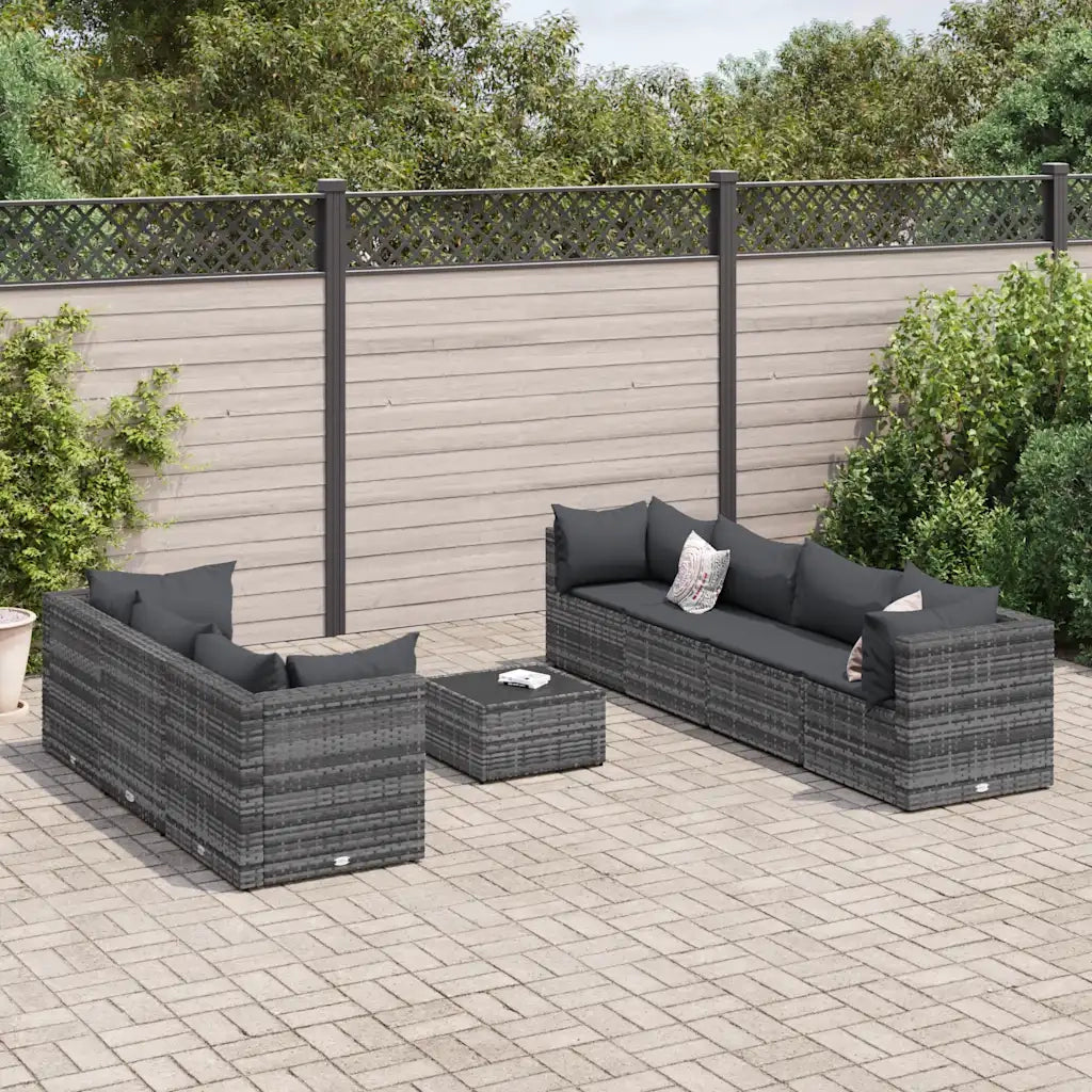 Set Divani da Giardino 8 pz con Cuscini in Polyrattan Grigio