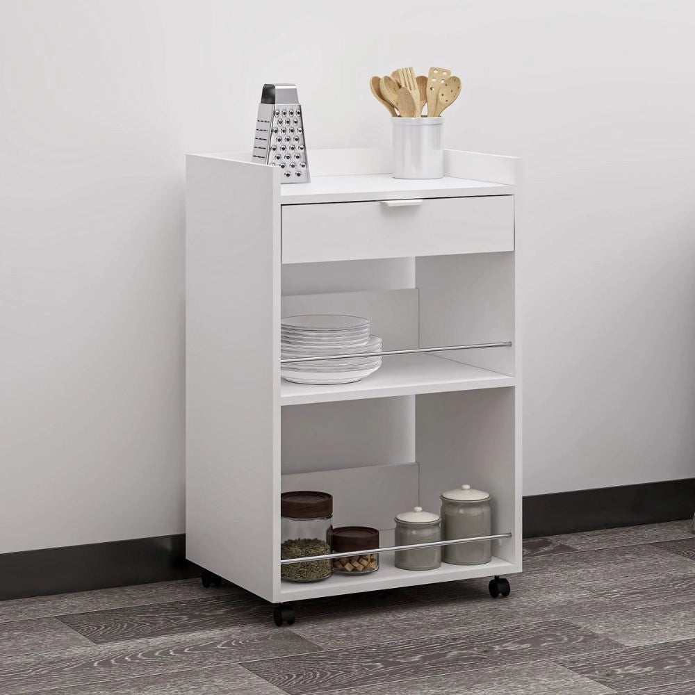 Carrello da cucina con cassetto e vani a giorno Liana bianco 60x45x95H