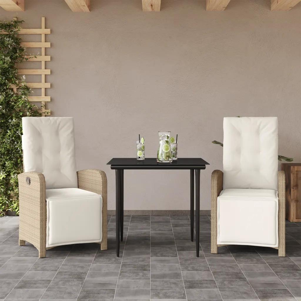 Set da Bistr¨° 3 pz | Set Salotto da Giardino con Cuscini Beige in Polyrattan