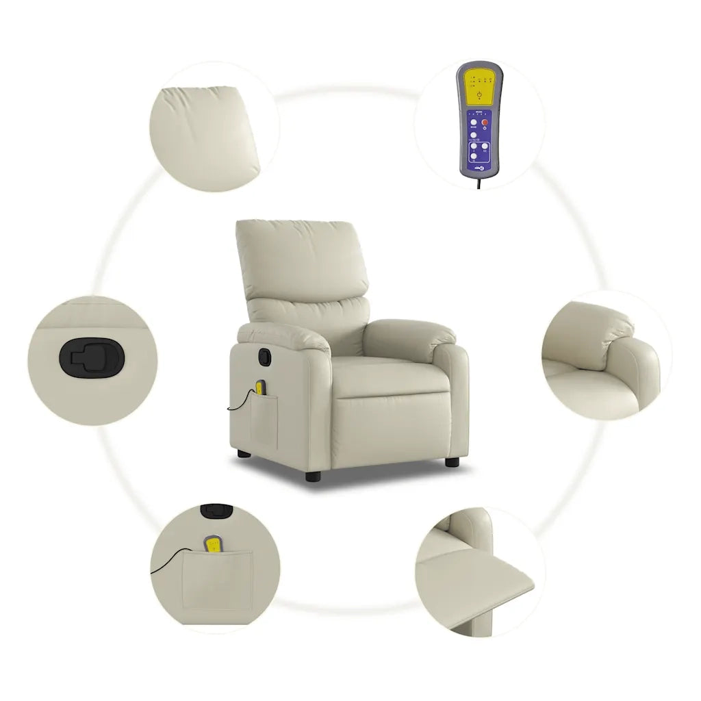 Divano Sedia-Poltrona reclinabile massaggiante in Similpelle Crema 884022