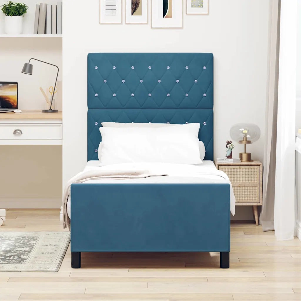 Letto a molle con testiera-Rete con Testiera Blu Scuro 100 x 200 cm Velluto