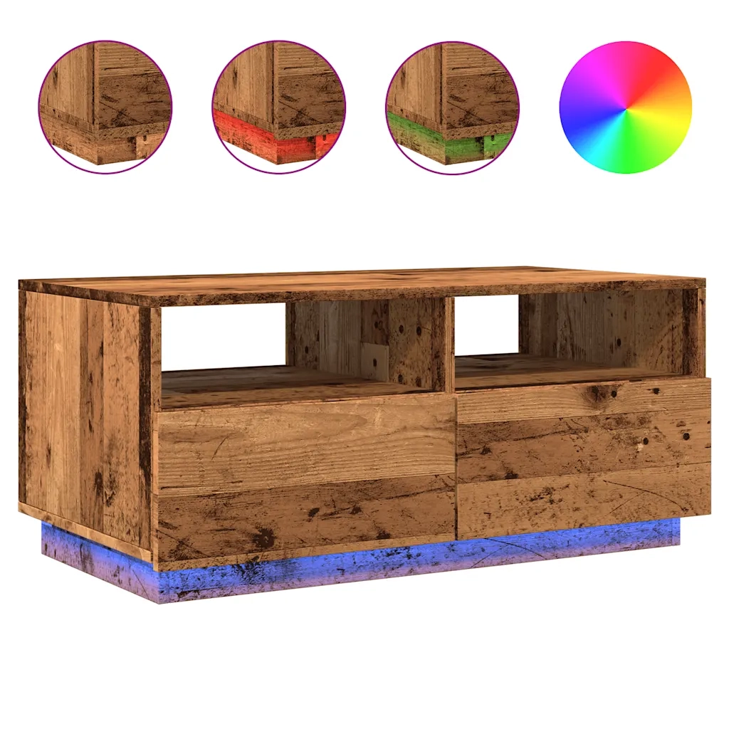 Tavolino da Salotto con Luci LED Legno Antico 90x49x40 cm 857710
