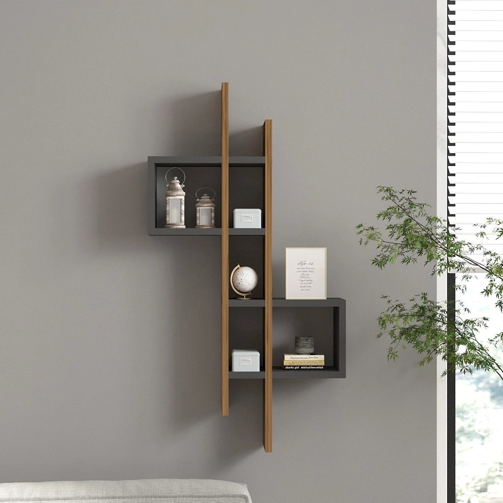 Mensola da parete in legno "Emse" - 53 x 19 x 108 cm - Rovere, Antracite