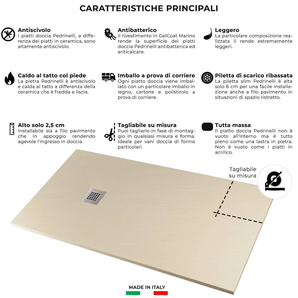 Piatto Doccia in Pietra 80x90 cm Pedrinelli Ardesia Stone Side Beige