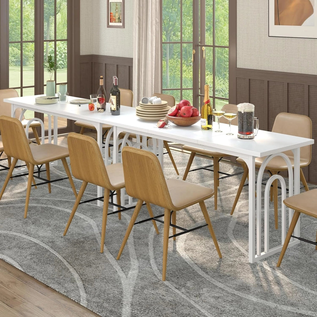 Tavolo da Pranzo, Tavolo Moderno per 6-8 Persone con Piano in Finto Marmo e Gambe in Metallo, Tavolllo Rettangolare da per Sala da Pranzo, Soggiorno e Cucina, 160 x 60 x 76 cm, Bianco