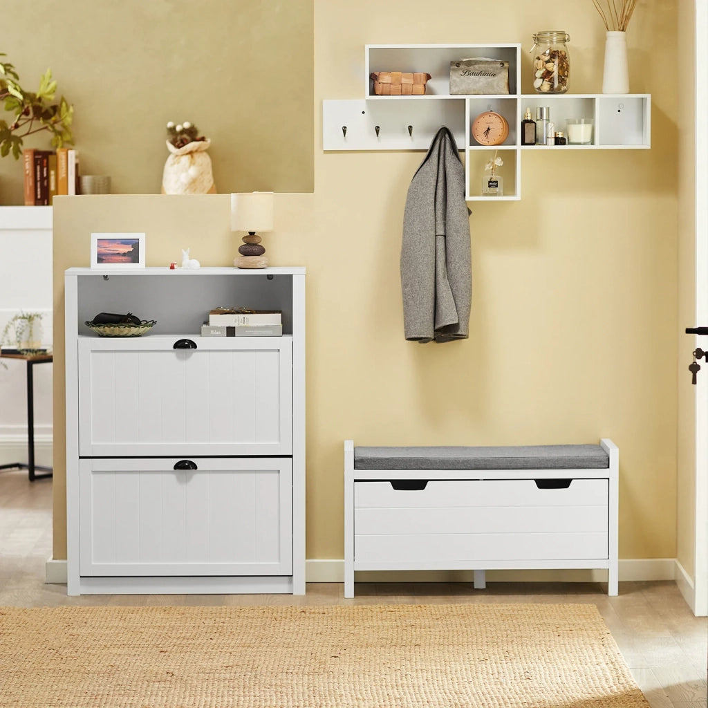Scarpiera con 2 ante e 4 ripiani con scomparto aggiuntivo per scarpe L80*P24*A110 cm Bianco FSR87-W SoBuy