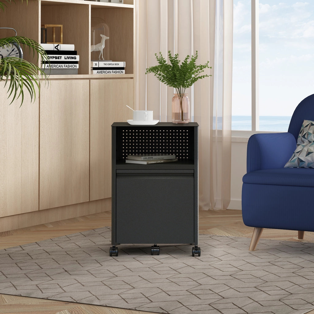Mobile Contenitore Velvevn con Rotelle Organizzatore da Ufficio in Acciaio 54x40x36 cm - Nero [en.casa]