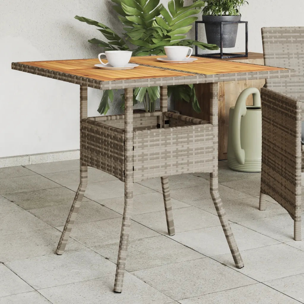 Tavolo Giardino | Tavolino da esterno Piano Legno Acacia Grigio 80x80x75cm Polyrattan