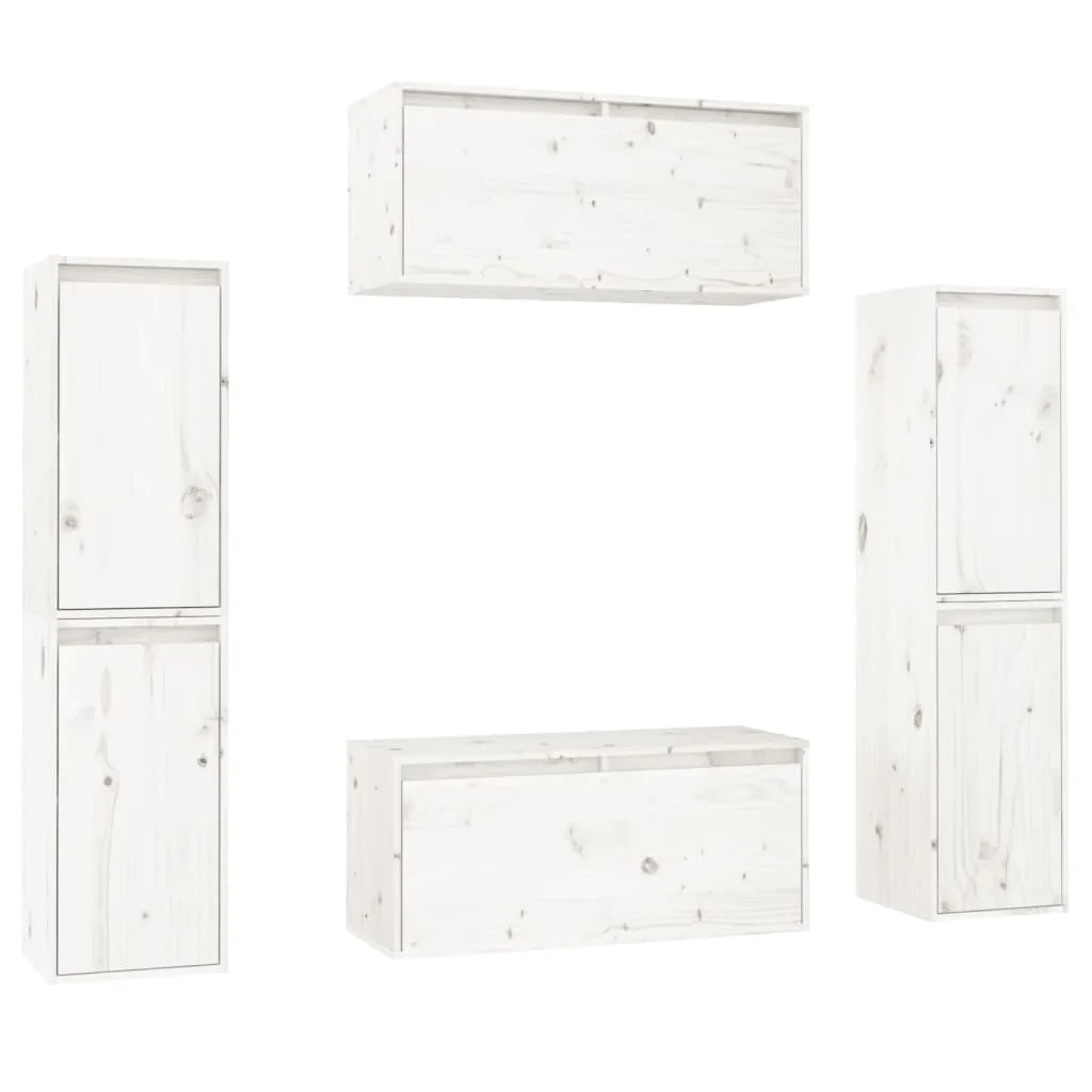 Mobile TV multimediale scaffale TV credenza mobile TV sala da pranzo soggiorno camera da letto 6 pezzi legno massello di pino bianco 02_0028795