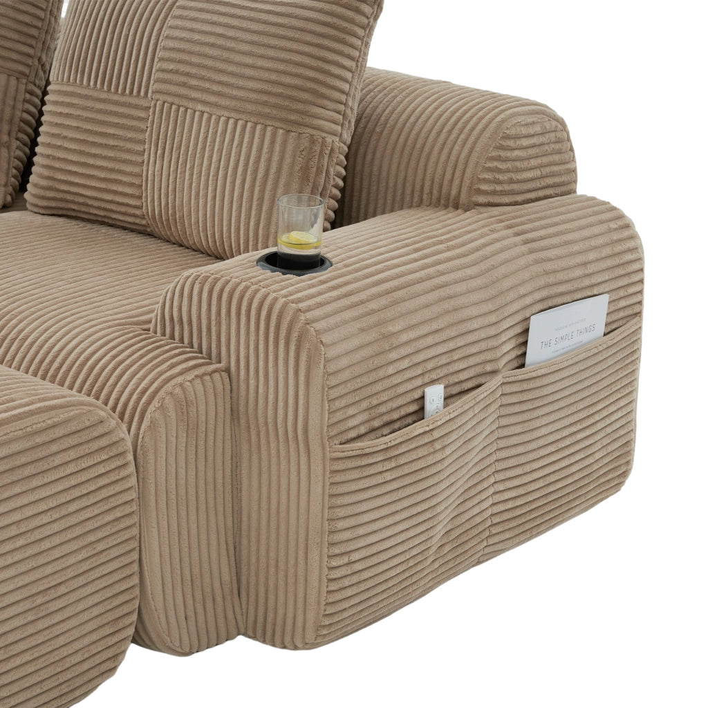 Divano Modulare 2 Posti con Portabicchieri e Tasca ¨C MINIMAL ¨C Tessuto Kaki