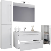 Completo Set bagno 5 pz Mobile sosp 2 casetti con Lavabo large in ceramica incl 1 Colonna 1 mobile sosp e specchio, Bianco