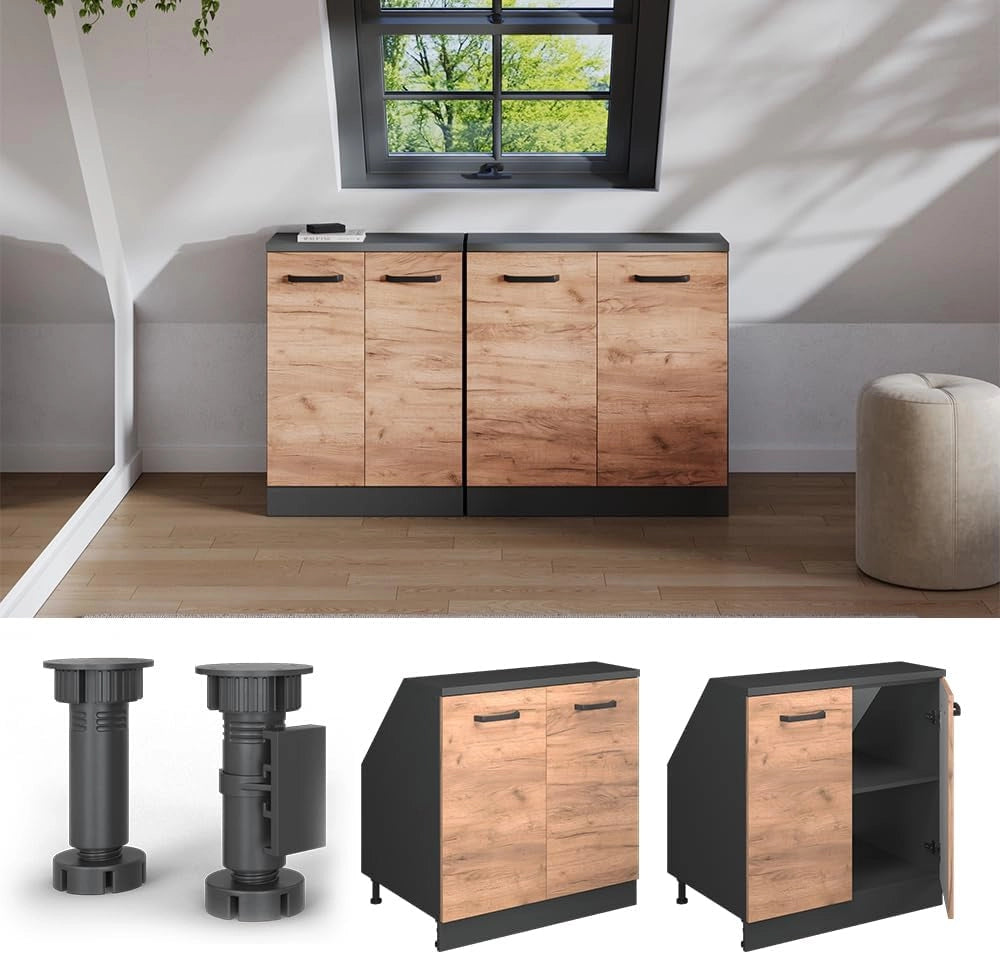Mobile sottotetto Rion, Quercia dorata, 80 x 81.6 cm con 2 porte, carcassa 60 cm profondità, adatto per il salvaspazio sotto tetti spioventi