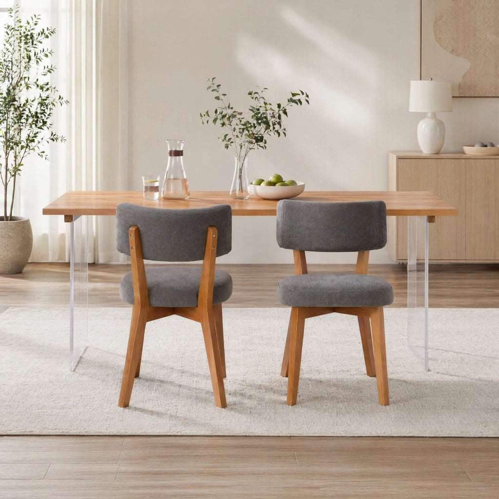 Sedia da pranzo imbottita con schienale ergonomico in legno, Grigio