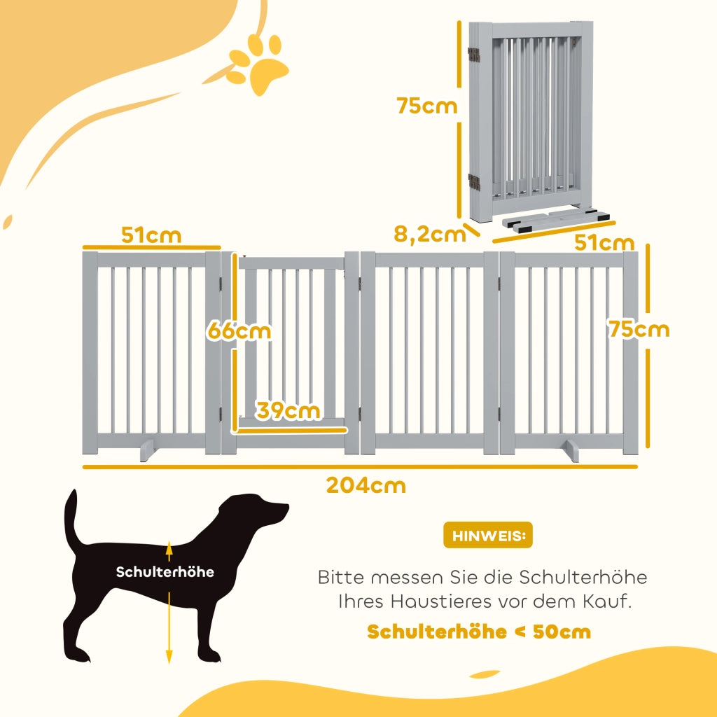 Cancello per Cani ¨C zephmum ¨C Legno di Pino 204x36x75 cm Grigio Chiaro