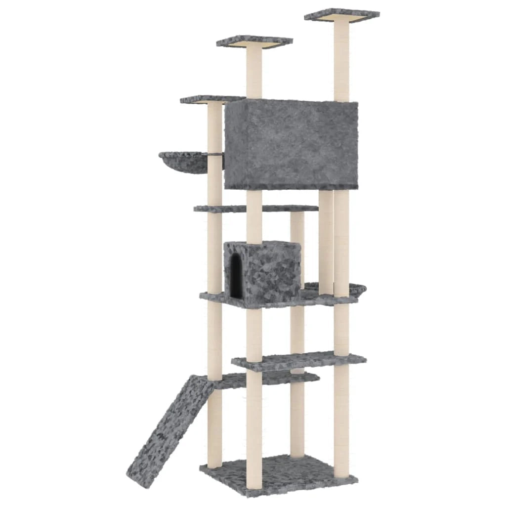 Tiragraffi per gatti Mobili per arrampicata su torre Tiragraffi piattaforma da arrampicata con tiragraffi in sisal scuro 191 cm grigio 02_0022693