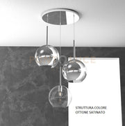 SOSP. OTTONE SAT. TONDA 3 LUCI VETRI TUTTI GRANDE (1 X TRASPARENTE + 2 X CROMO) 1155OS-S3 TG-TC