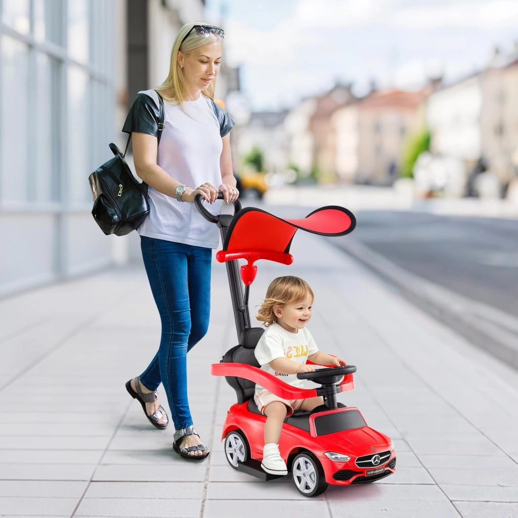 Macchina Cavalcabile per Bambini con Licenza Mercedes-Benz 3 in 1, Capote Regolabile, Guida Realistica con Volante e Clacson, Capacità di Carico 25 KG, per Bambine e Bambini 1-3 Anni (Rosso)