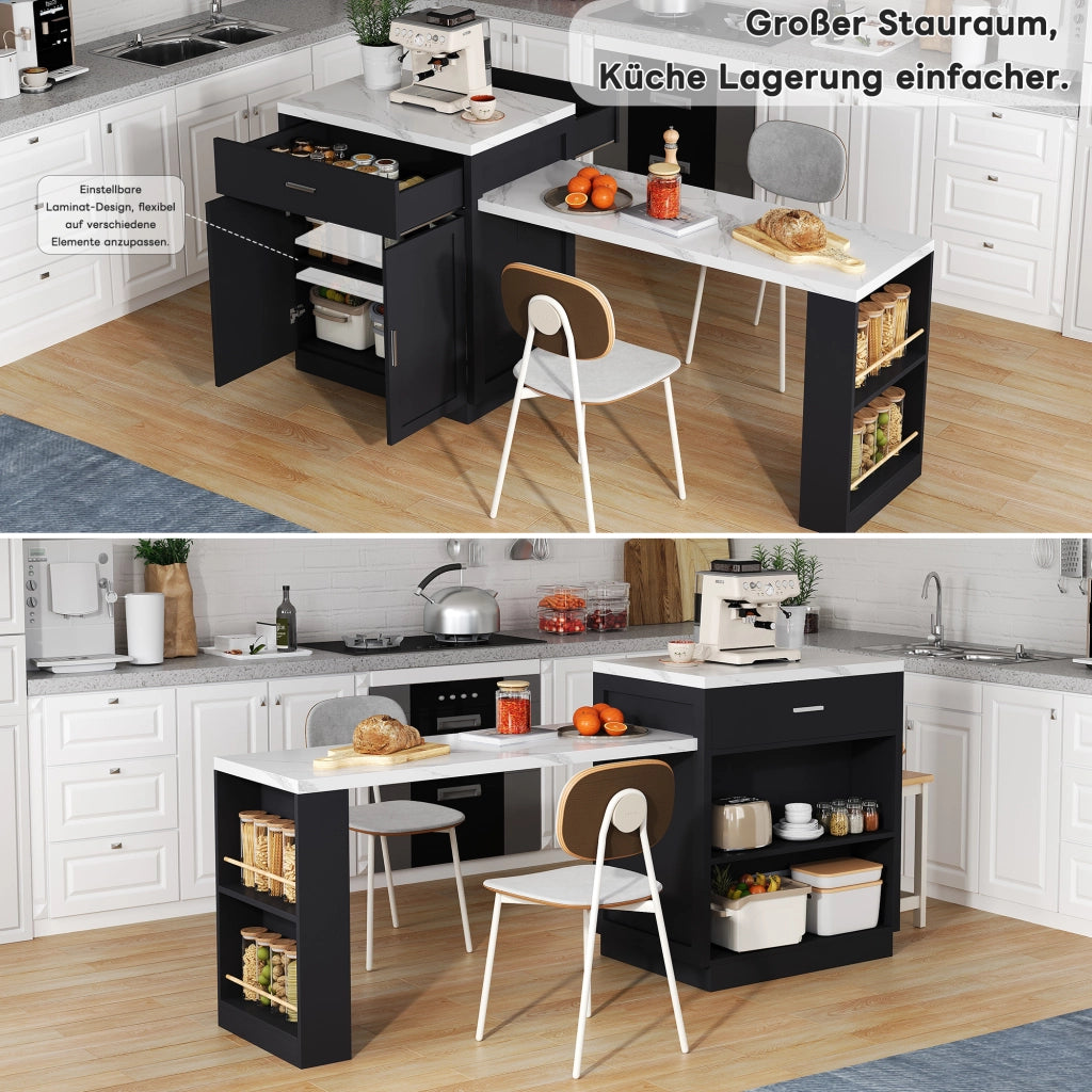ISOLA DA CUCINA Con tavolo estraibile 211x55x89,5 cm Nero MDF